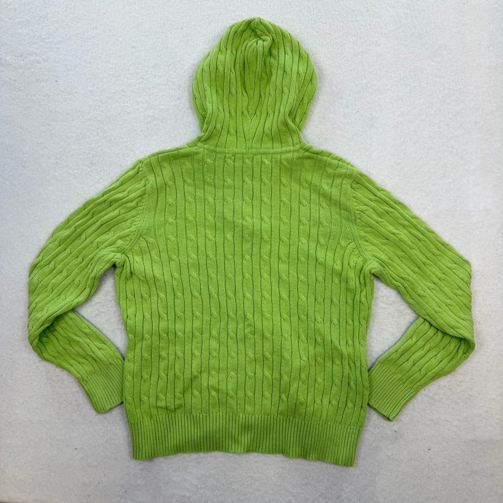 St. John's Bay Y2K Women's Green Cotton Cable-Knit V-Neck Hooded Sweater Size PL - Picture 2 of 6